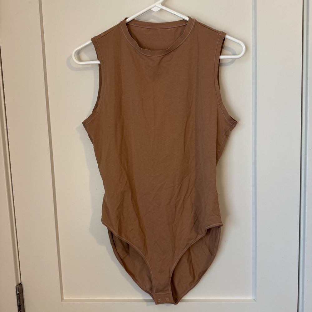 SKIMS Cotton Jersey High Neck Sleeveless Bodysuit Cocoa Brown Tan Size 2X